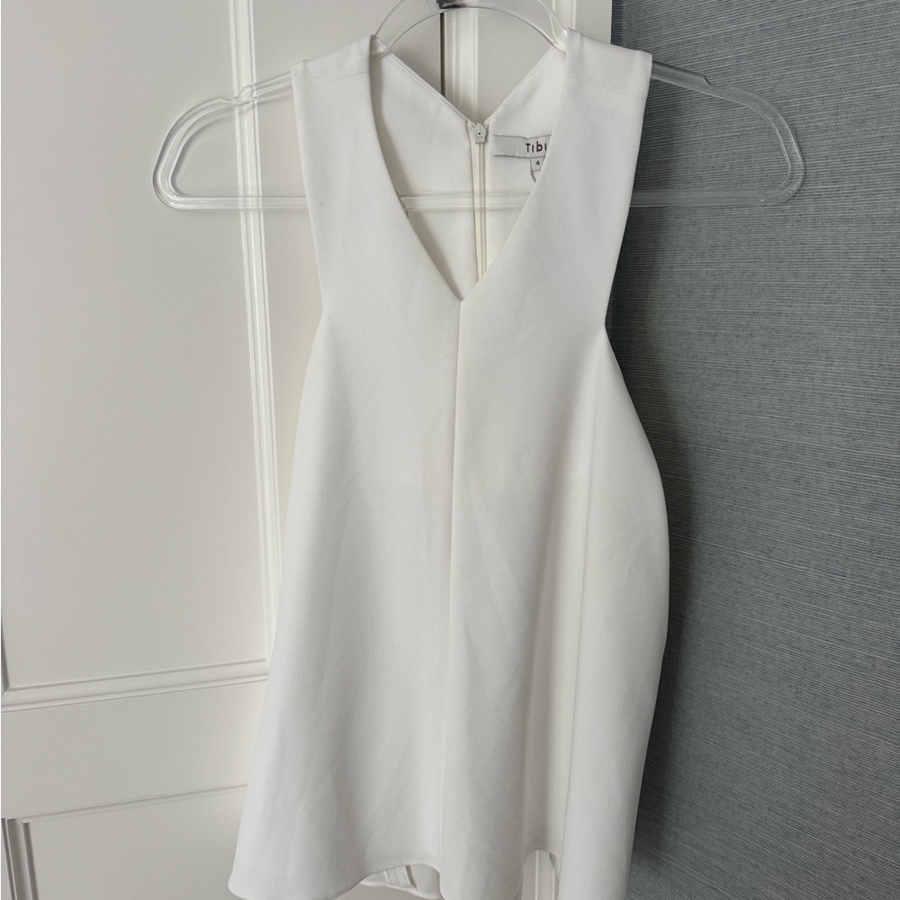 Tibi White Sleeveless V-Neck Top